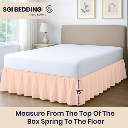 SGI bedding 15 Inch Drop Ruffled Bed Skirt Queen Size - Classic Gathered Styling, Platform Style Dust Ruffle with Secure Fit, Split Corners, Wrinkle-Resistant Microfiber - Peach