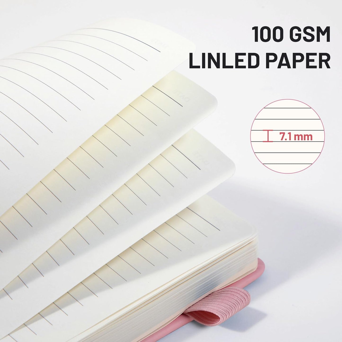CAGIE Pink Journal Notebook for Women, 320 Pages College Ruled Notebook, 100 Gsm Paper Thick Lined Journal, A5 Hardcover Leather Journals for Writing, 5.7x8.3 In
