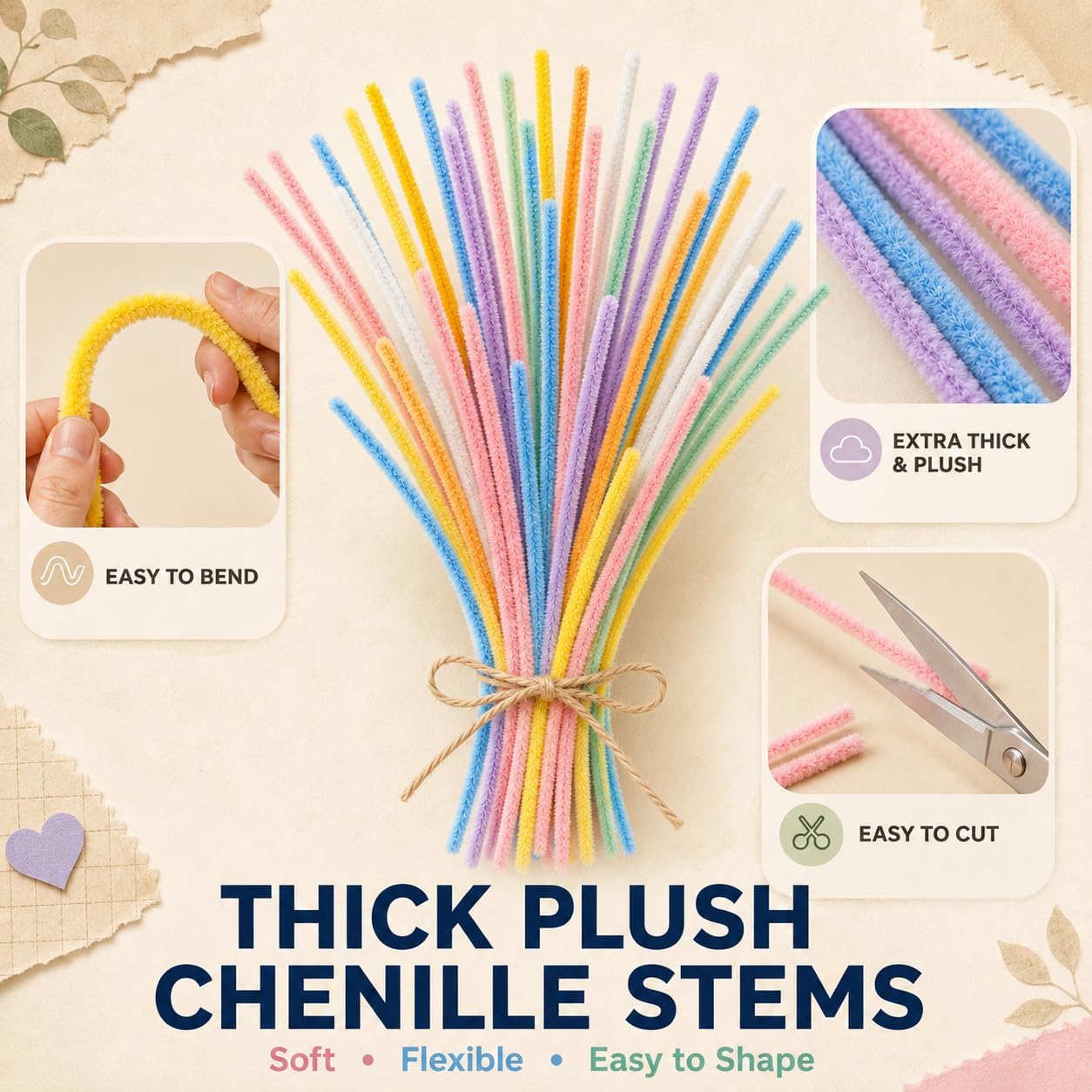 spicssa Pipe Cleaners Craft Bulk, Pink Pipe Cleaner Flower Kit, Glue-Free & Safe for Kids, with Video Tutorials, for Wedding, Birthday, Home Decor, Classroom Crafts