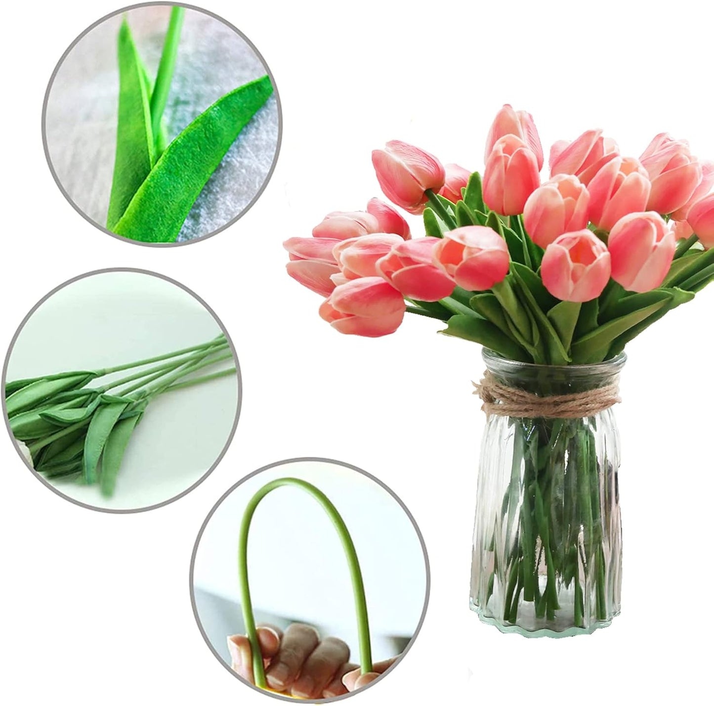 KOILLUXU Artificial Flowers 30pcs Bouquet 14" Tall Real Touch Tulips, Peach Pink PU Fake Tulips Flowers for Arrangement Wedding Party or Easter Spring Home Centerpiece Dining Room Office Table Décor.