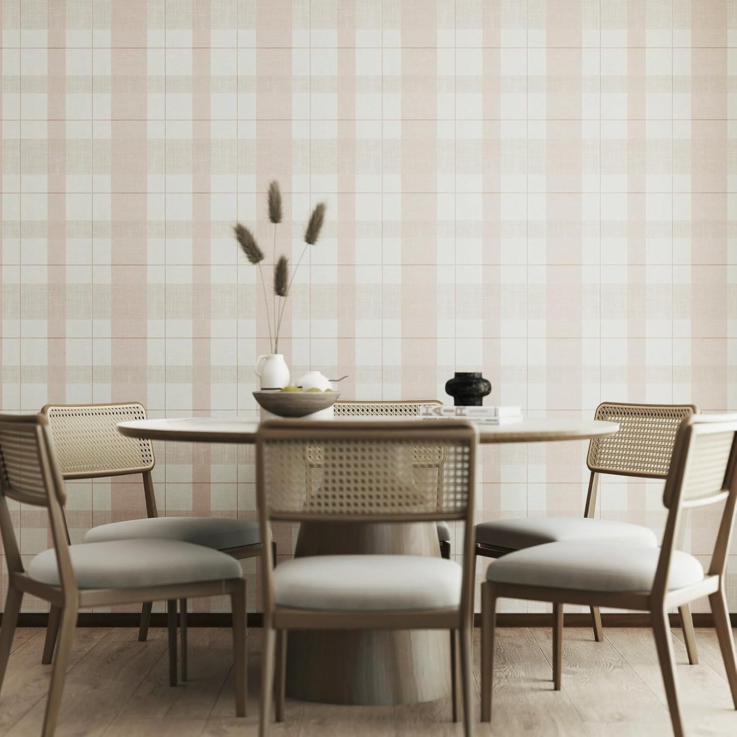 Timeet Modern Peel and Stick Wallpaper Pink Boho Contact Paper Plaid Wallpaper Waterproof Self Adhesive Removable Textured Wall Paper for Bedroom Bathroom Cabinets Wall Decor Vinyl 17.3" x 80"