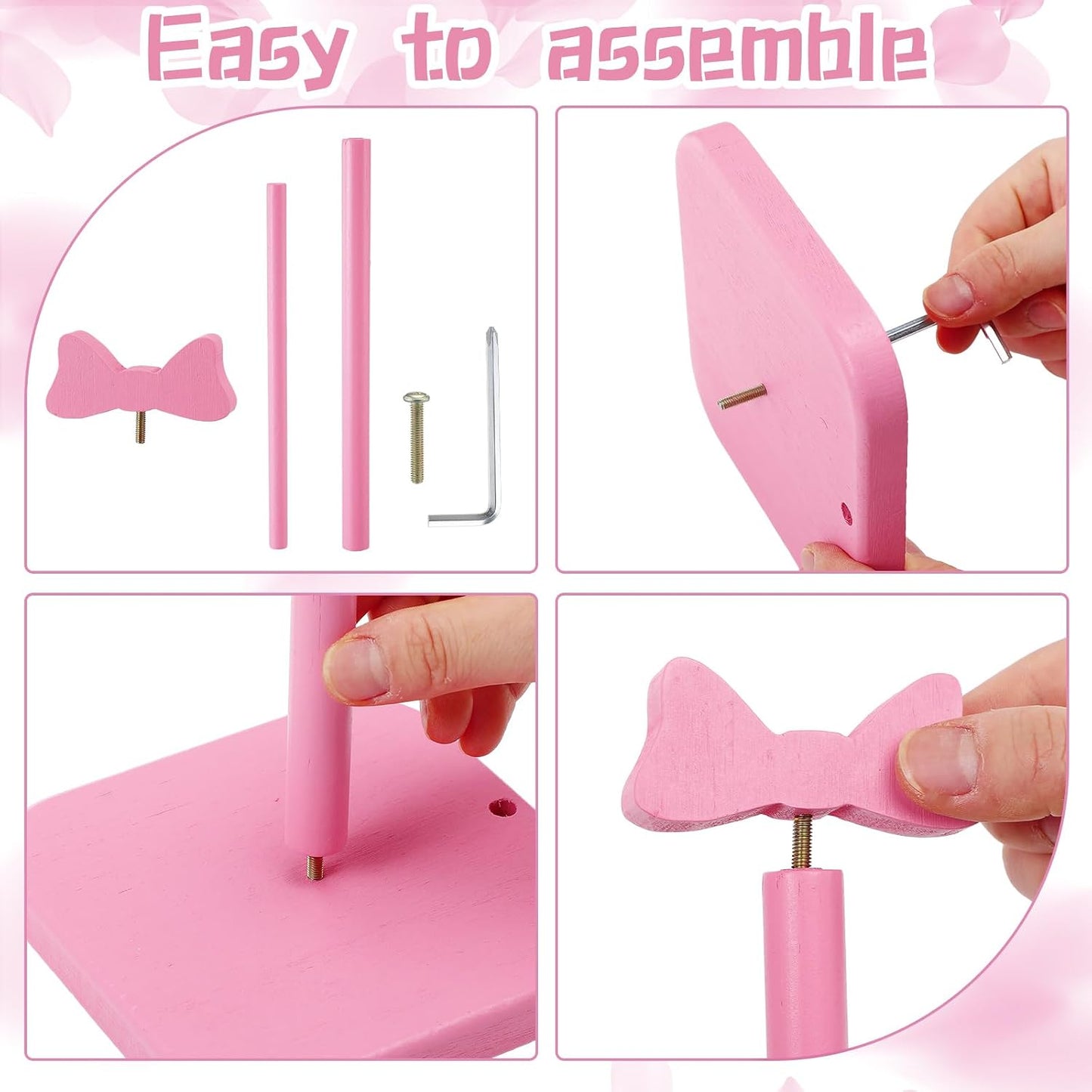 Leinuosen Pink Bow Paper Towel Holder Coquettish Cute Bow Wooden Paper Towel Holder Pink Bathroom Countertop Accessories Kitchen Roll Stand Organizer Standing Apartment Decor Housewarming Gift
