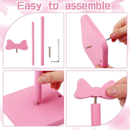 Leinuosen Pink Bow Paper Towel Holder Coquettish Cute Bow Wooden Paper Towel Holder Pink Bathroom Countertop Accessories Kitchen Roll Stand Organizer Standing Apartment Decor Housewarming Gift