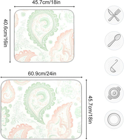 Light Pink Floral Pattern Dish Drying Mat for Kitchen Counter, Absorbent Dish Dryer Mat, Sink Mats, Kitchen Decor, 18x24 Inch