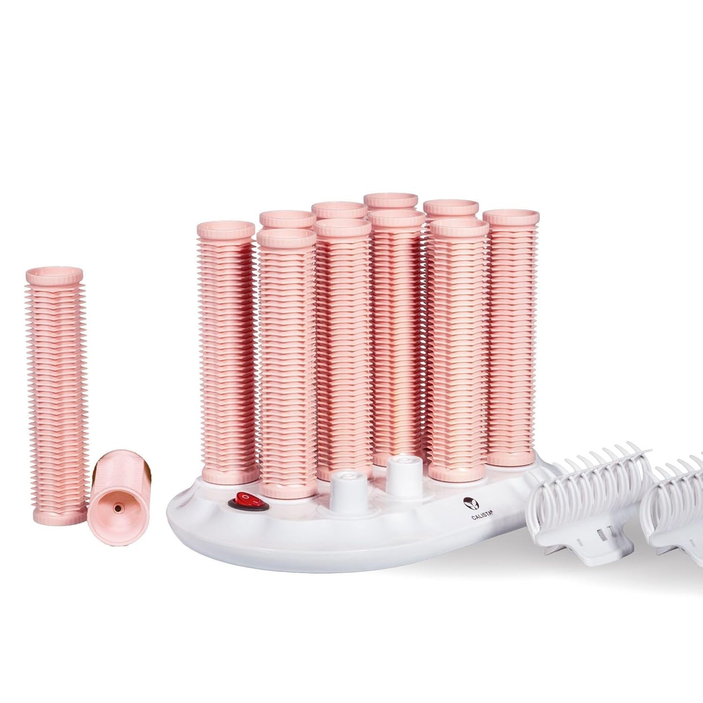 CALISTA Tools Ion Hot Rollers Long Set, Hot Rollers for Long Hair with Fusion Technology, Hair Rollers for Voluminous Curls & Waves, Fast Heating Curlers with Claw Clips,12 Piece Set, Pink