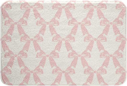 jejeloiu Watercolor Bow Bath Mats for Bathroom Coquette Bows Bathroom Rugs Cute Bowknot Bath Rugs for Shower Tub for Women Men Peach Pink White Bathroom Accossories 20"x32"
