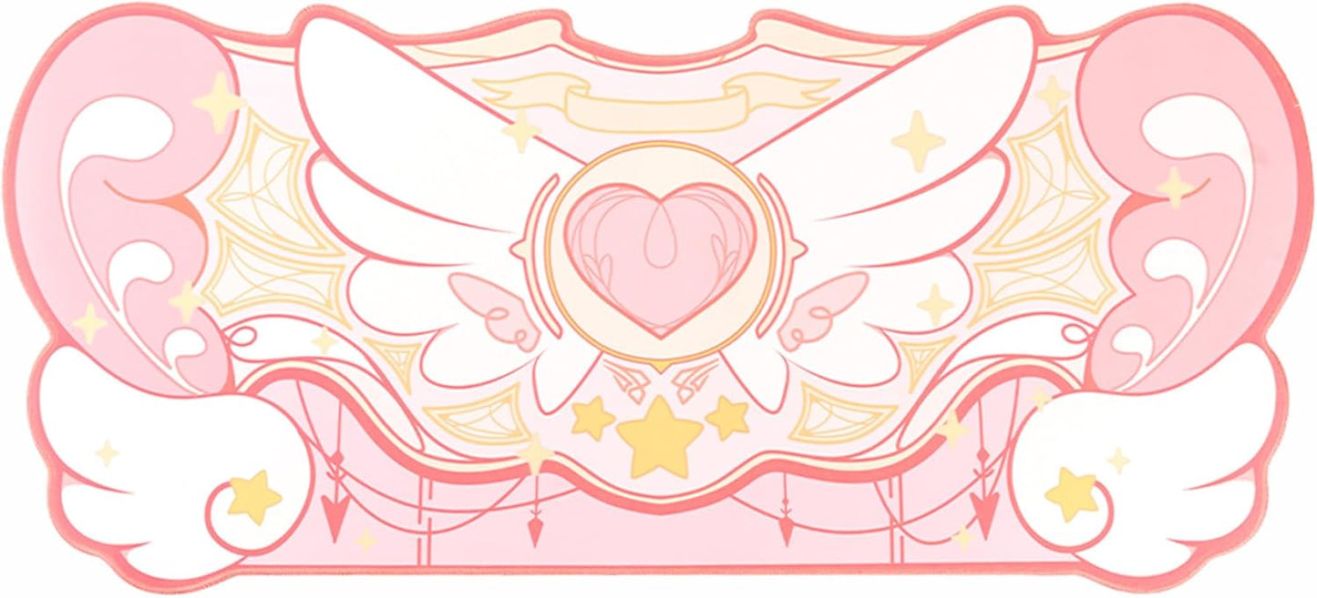 GeekShare Large Gaming Mouse Pad Kawaii Pink Non-Slip Rubber Back Mouse Pad Big Waterproof Desk Mat for Keyboard and Mouse Perfect for Gaming,or Home Office Work - Star Wings（Super Dense Cloth）