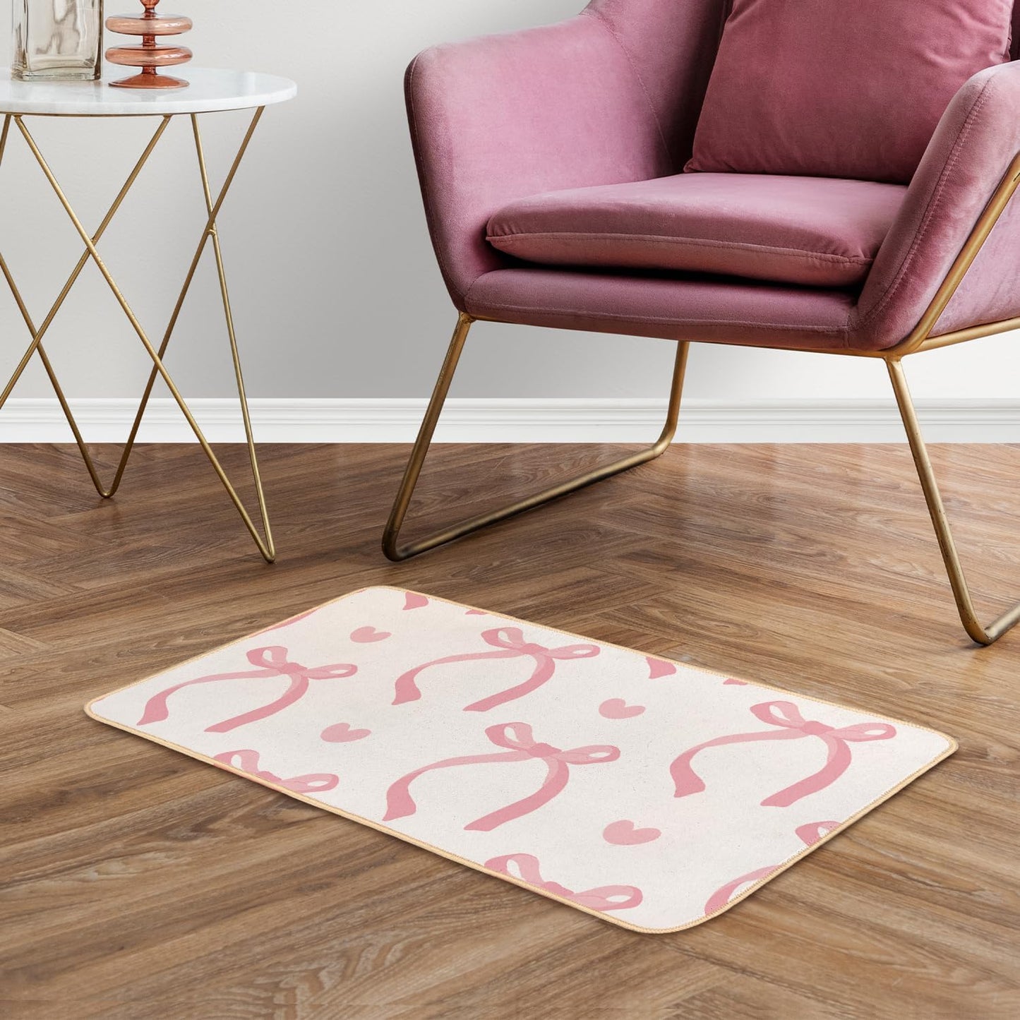 Pink Bow Welcome Mat Preppy Bath Mat Indoor Front Door Mats Coqquette Pink Kitchen Bathroom Doormat, Coquette Room Decor, Gifts for Women Teen Girls 30 x 16 Inch