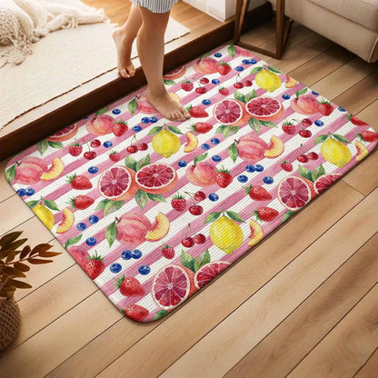 Summer Peach Lemon Grapefruit Doormat 20"x31",Absorbent Front Door Mat Non Slip Welcome Mat, Blueberry Strawberry Pink Stripe Indoor Mats Entryway Rug for Bedroom Kitchen Bathroom