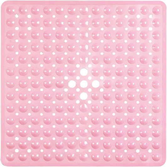 53x53cm Shower Mat Suction Cup PVC Anti Slip Bath Square Floor Pad Non Safety for Bathtub Bathroom Carpet(1x Pink)
