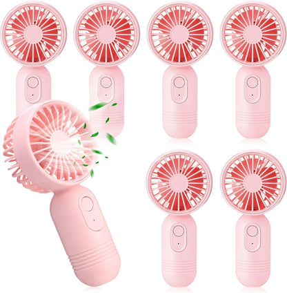 Rossesay 6 Pcs Mini Portable Fan Bulk Cute Handheld Lightweight Small Little Personal Hand Eyelash Fan 3 Speeds USB Rechargeable for Women Men Indoor Outdoor Makeup Travel (Pink)