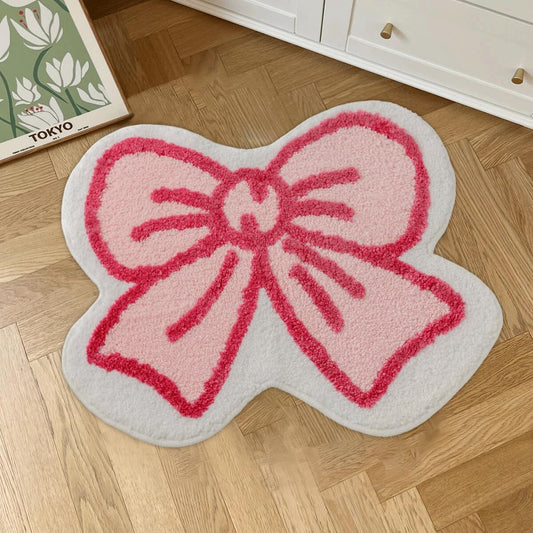 Pink Bath Mat for Bathroom Non Slip, Cute Bathroom Rugs Coquette Bow Rug Plush Microfiber Bath Rug, Small Washable Absorbent Bath Mat for Bathtub Sink Girl's Bedside Preppy Room Decor 24"x20"