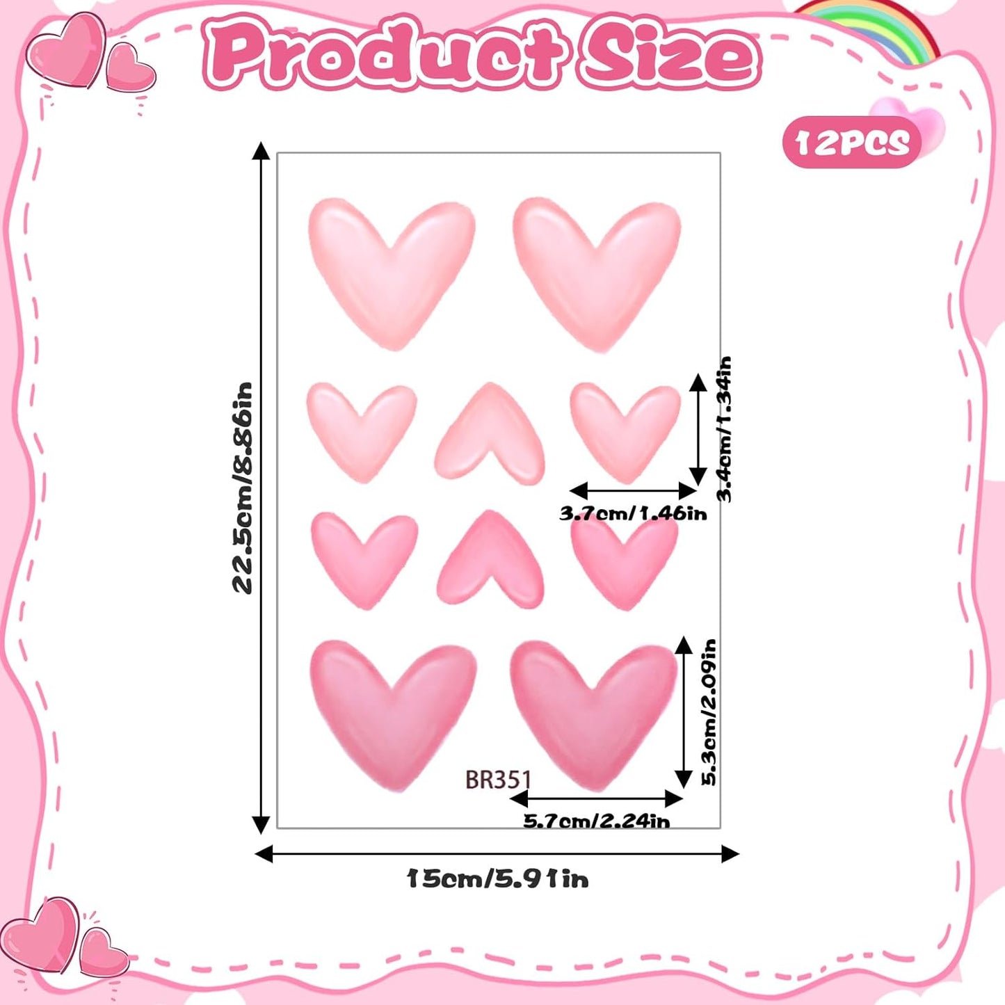 120 Pieces Heart Wall Decals, Pink Heart Shape Wall Stickers, PVC Removable Pink Walls Stickers for Girls Bedroom, Nursery, Kids Room, Playroom Decorations, Pastel Cute Hearts