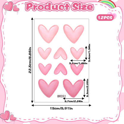 120 Pieces Heart Wall Decals, Pink Heart Shape Wall Stickers, PVC Removable Pink Walls Stickers for Girls Bedroom, Nursery, Kids Room, Playroom Decorations, Pastel Cute Hearts