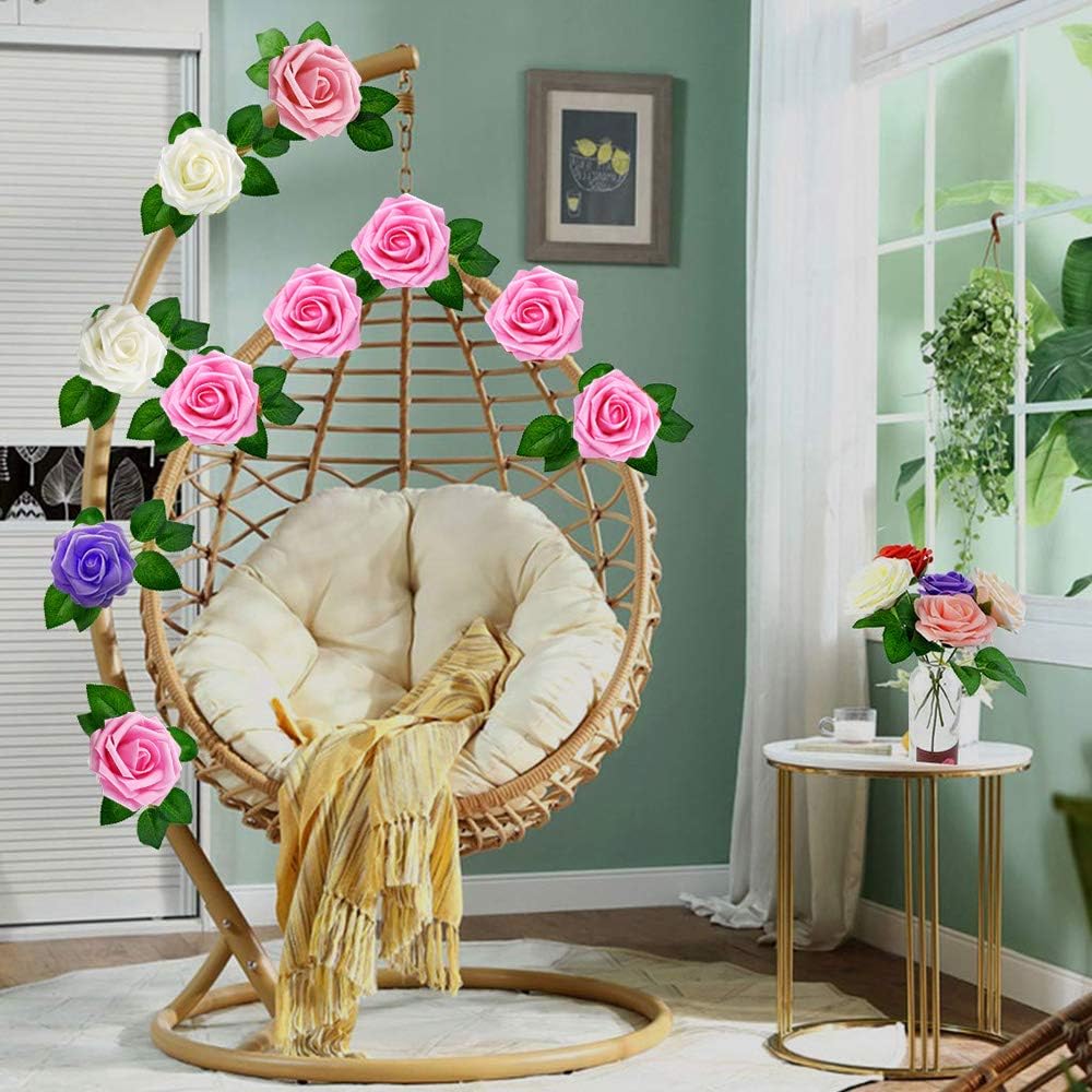 Higfra Artificial Flowers 25pcs Real Looking Fake Roses with Stems for DIY Wedding Bouquets Baby Shower Centerpieces Floral Arrangements Party Tables Home Decorations