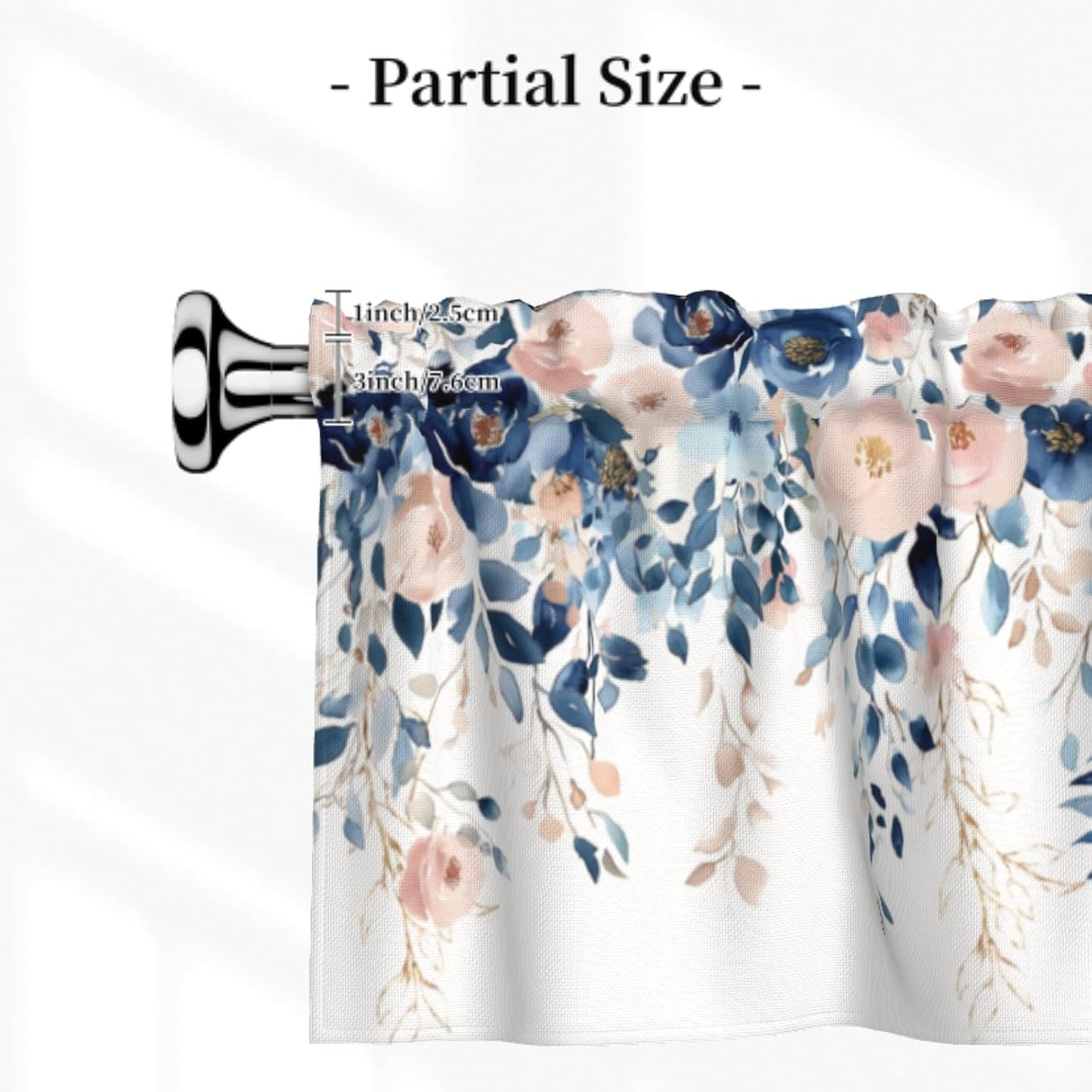 Navy Blue and Pink Floral Valances for Windows Watercolor Blooming Flower Kitchen Curtain Farmhouse Style Sheer Valance for Bedroom Living Room 54x18 Inch, 1 Panel