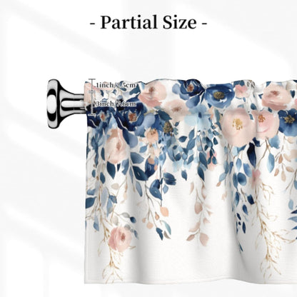 Navy Blue and Pink Floral Valances for Windows Watercolor Blooming Flower Kitchen Curtain Farmhouse Style Sheer Valance for Bedroom Living Room 54x18 Inch, 1 Panel