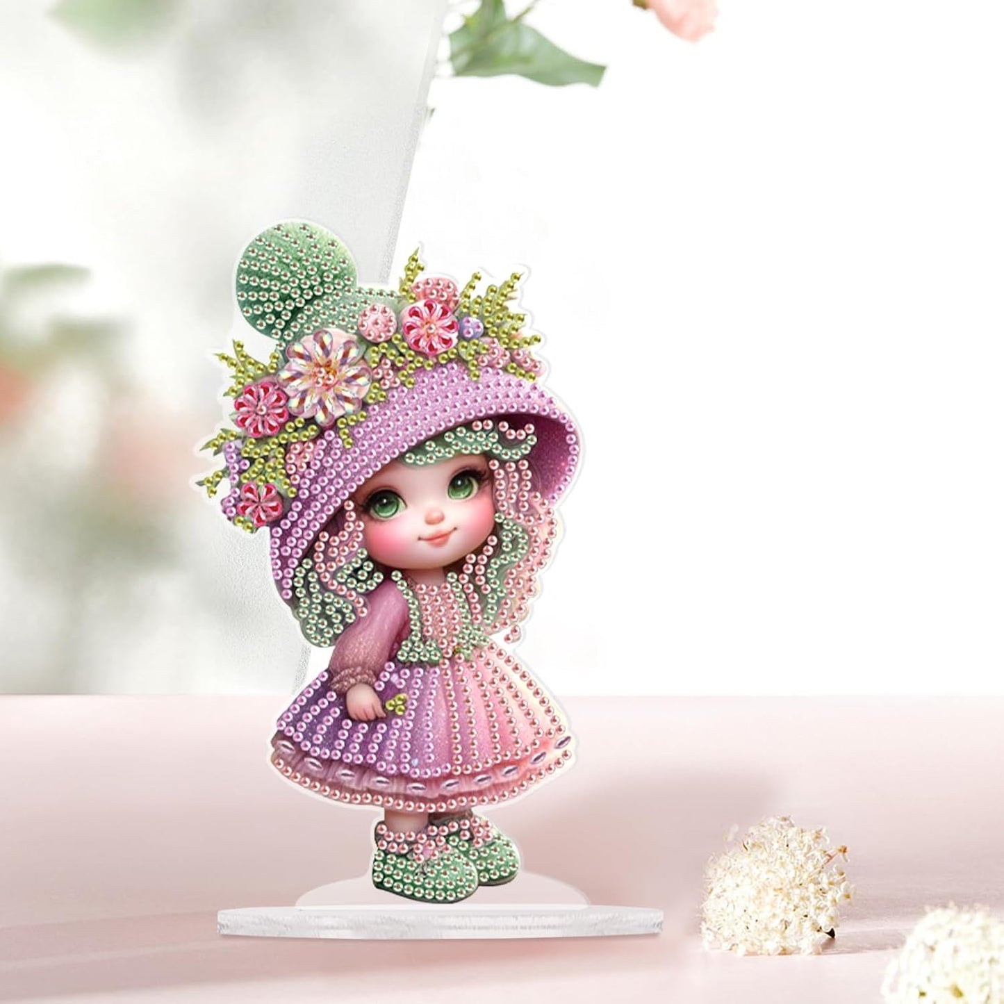 MVVMTOP Diamond Art Painting Tabletop Decoration, DIY Pink Doll, 5D Diamond Art Home Desktop Decoration By Number Mosaic Arts Crafts for Home Office Acrylic Tabletop Decor, Christmas Handmade Gift