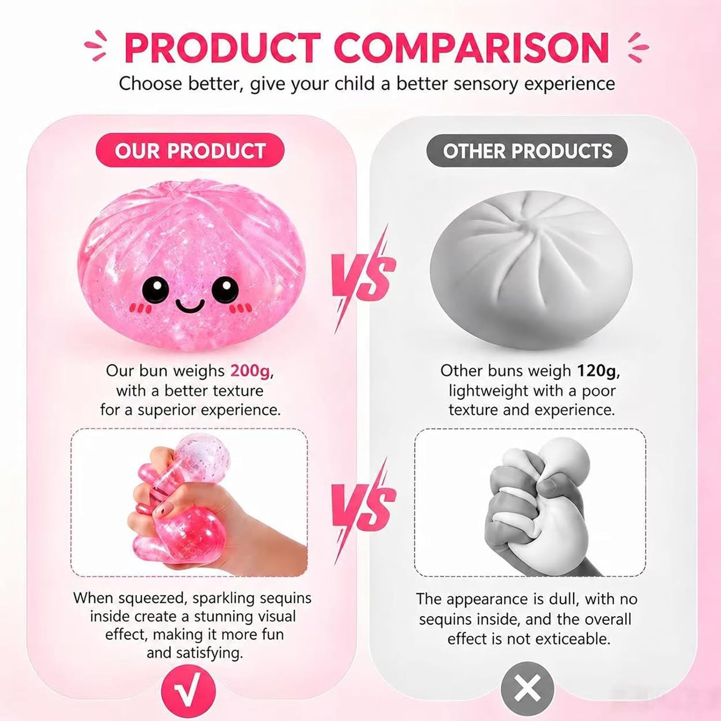 Dumpling Squishies, Glitter Dumpling Mystery Box, Fidget Sensory Toy for Adults,Colorful Dumplings Stress Balls with Food Steamer,Stretchy Desk Toys (Glitter Pink)