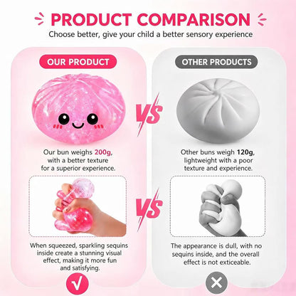 Dumpling Squishies, Glitter Dumpling Mystery Box, Fidget Sensory Toy for Adults,Colorful Dumplings Stress Balls with Food Steamer,Stretchy Desk Toys (Glitter Pink)