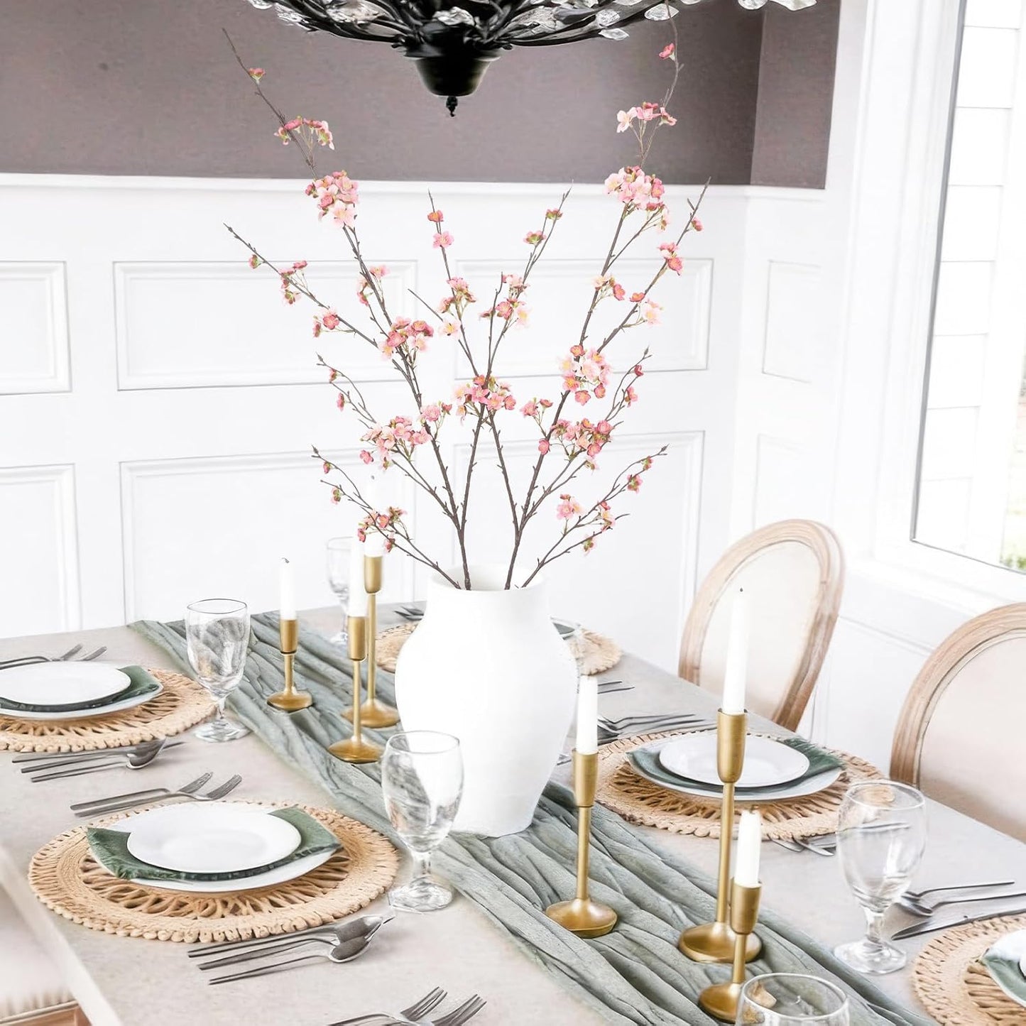 2Pcs Cherry Blossom Branches Long Stems Fake Flowers for Spring Indoor Home Decor 52" Faux Artificial Cherry Flowers for Tall Vase Wedding Office Party Centerpieces Bedroom Decor Champagne Pink