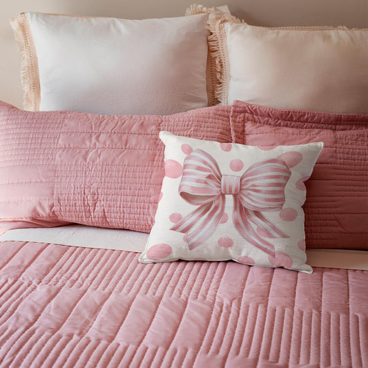 Preppy Pink Bow Room Decor Pillow Covers, Coquette Bow Throw Pillow Covers 18x18, Cute Girly Decorative Pillow Cases for Women Girls Home Bedroom Dorm Couch