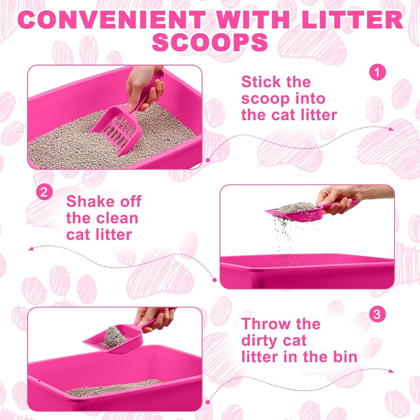 Amyhill 5 Pcs Open Cat Litter Box Kitten Litter Pan with 5 Scooper Medium Plastic Pet Tray Durable Nonstick Kitten Box for Indoor Pets Cats Rabbit Supply Easy to Clean, 14.6x10.6x3.4 Inch (Pink)