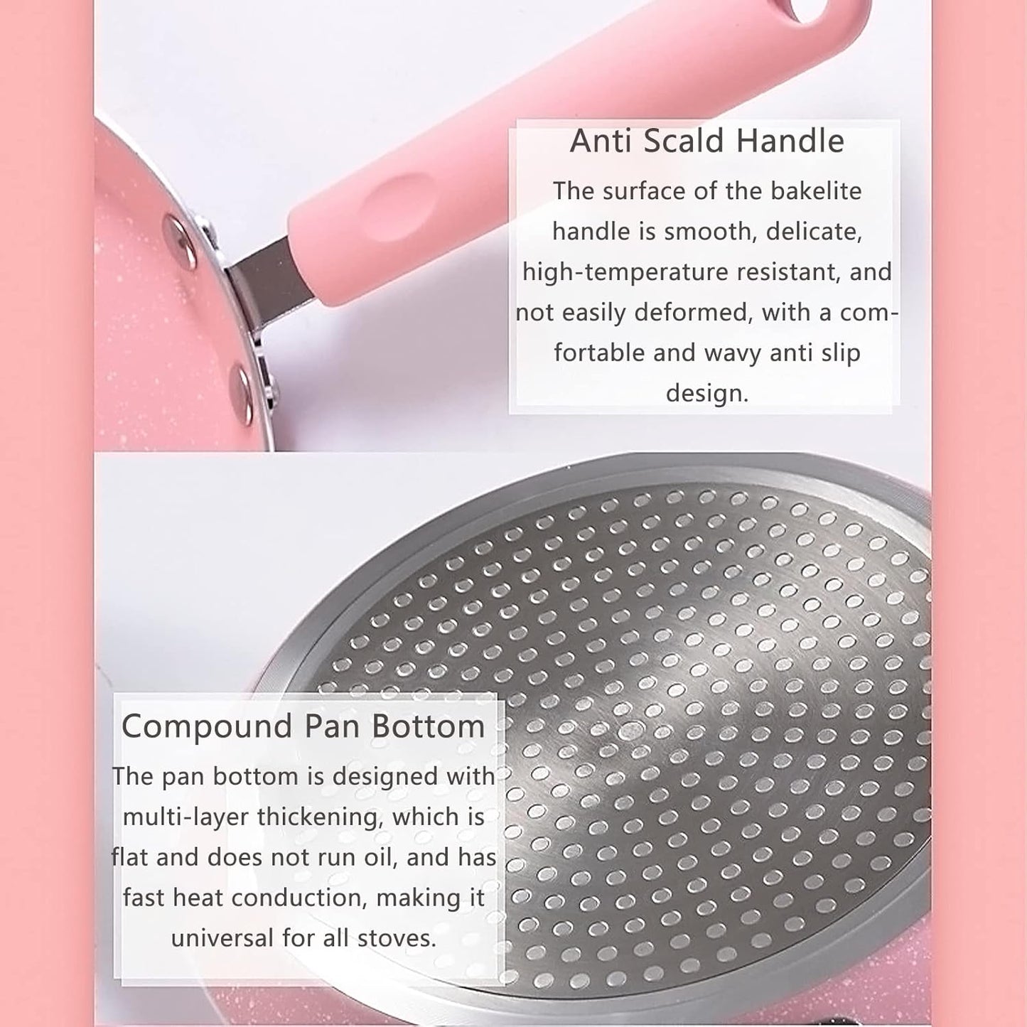 JUSTUP Nonstick Frying Pan Set，3 Piece Pots and Pans Set Nonstick，Pink Kitchen Cookware Sets with Non Stick Pan Coating,10 Inch,8 Inch and 6 Inch Non Stick Cooking Set Suitable for All Stoves (Pink)