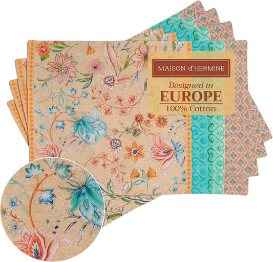 Maison d' Hermine Placemats Set of 4 100% Cotton Washable Cloth Place Mats Reusable Table Mats for Kitchen Dining Party Wedding Hotel Home Restaurant Spring Summer(Luxury Loft - Peach, 13" x 19")