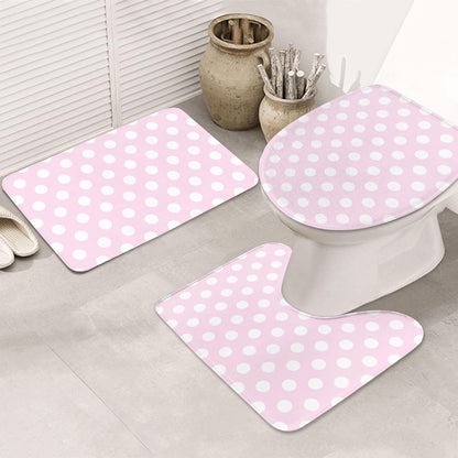Light Pink Polka Dot Print A Bathroom Rugs Sets 3 Piece - Absorbent Non Slip Washable Bath Mats, U-Shape Toilet Lid Cover, Contour Mat, Soft Shower Mats Bath Rug Mat for Bathroom Toilet Tub