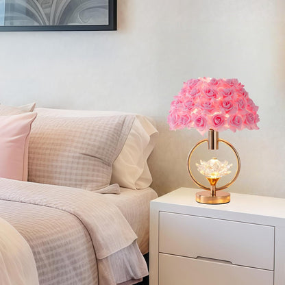 ZYLEISENBAO Modern Pink Flower Table Lamp with Crystal 17IN Romantic Bedside Lamp Princess Rose Flower Desk Nightstand Light for Girl Bedroom Living Room Entrytable Birthday Valentines Gift