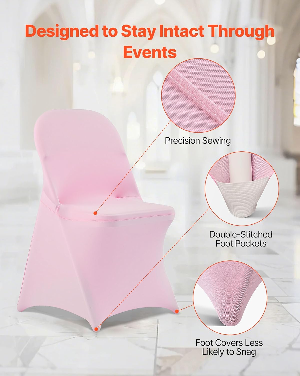 VEVOR Chair Covers, Polyester Spandex Chair Cover, Stretch Slipcovers for Wedding Party Dining Banquet Flat-Front Chair Covers (Pink-c, 50PCS)