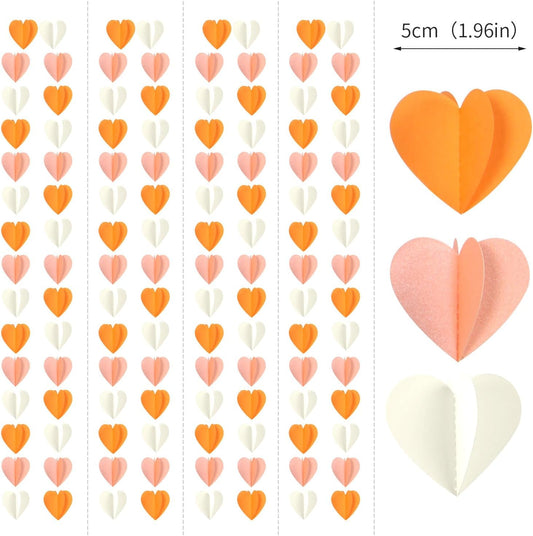 Beige-Orange Peach Fall Party-Decorations Heart-Garland - 39Ft Autumn Thanksgiving Birthday Boho Hanging Paper Streamers Banner,Birthday Bachelorette Baby Bridal Shower Engagement Decor Ouruola