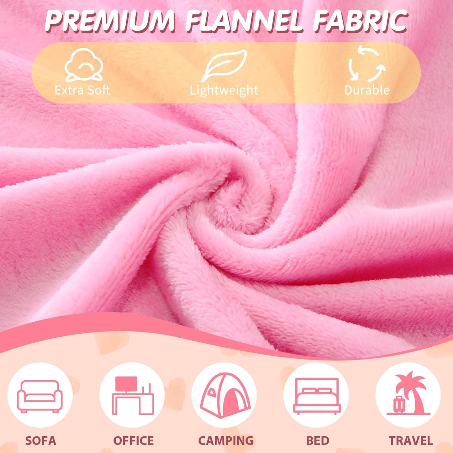 Fanfanwin 18 Pcs Sleepover Party Supplies Set 6 Pcs Fleece Soft Blankets 6 Pcs Velvet Pillows 6 Pcs Faux Rabbit Fur Sleep Eye Mask Sleeping Stuff Accessories for Slumber Spa Favors(Pink)