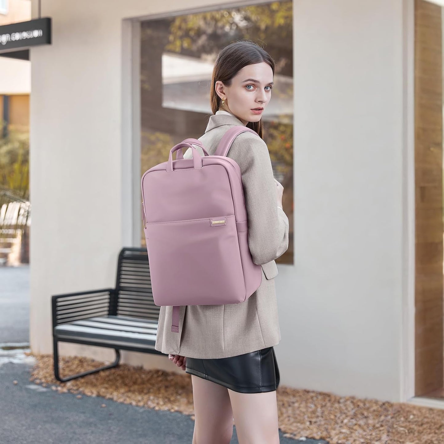 Slim Laptop Backpack for Women, Lightweight Business Backpack for Women Computer Bag Purse for Commuting, Fit 14Inch, Pink Purple
