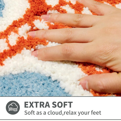 Summer Beach Bathroom Rug 20x32Inch, 3D Textured Starfish Shell Scalloped Bath Mat, Soft Microfiber Absorbent Non-Slip High-Low Pile Washable Bath Rug for Bathroom, Kitchen, Entryway