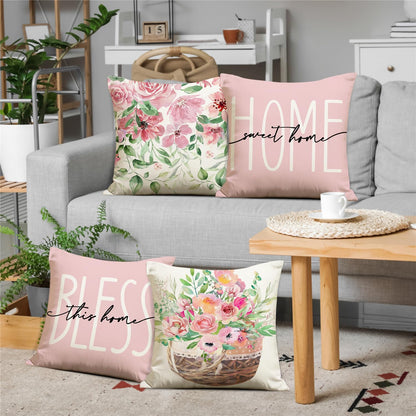 Spring Summer Pillow Covers 18x18 Floral Spring Summer Decorations Home Sweet Home Pink Throw Pillow Covers Bless This Home Farmhouse Cushion Case for Sofa Couch Set of 4