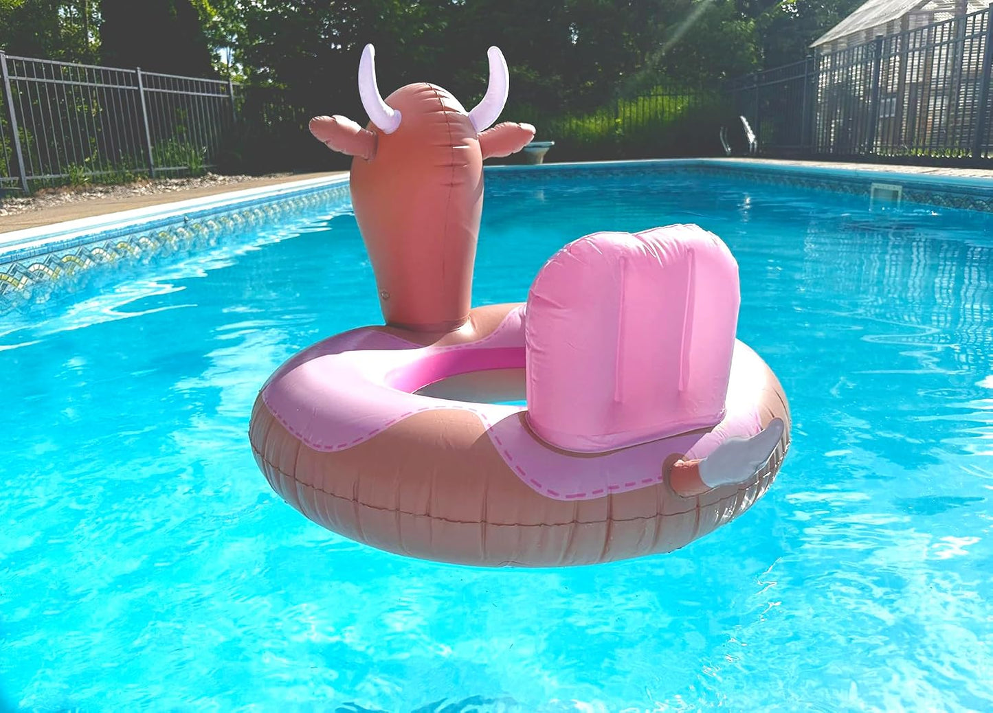 NPW Pink Bull Inflatable Pool Float Ring – Rodeo Western Pool Float for Summer Pool Parties & Bachelorette