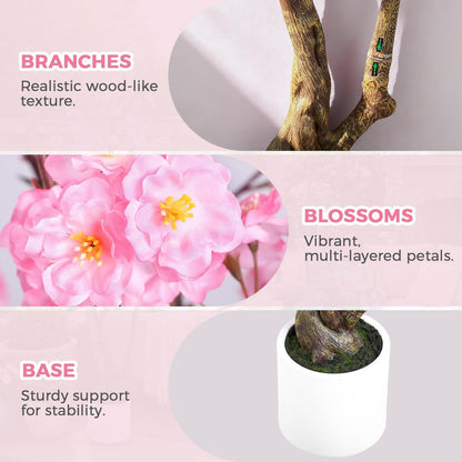 Artificial Cherry Blossom Tree, 7FT Tall Artificial Tree with White Pot, Pink Fake Sakura Flower Tree, Faux Silk Plants for Home, Living Room, Wedding, Garden, Balcony, Hotel Decoration