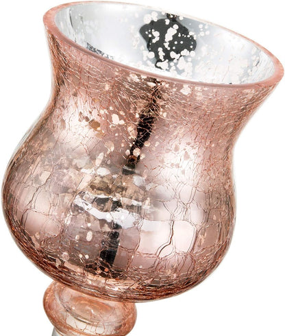 Diamond Star Pink Mercury Crackle Glass Long Stem Tealight Candle Holders Centerpieces for Wedding Table, Set of 3 (12",14",15.5" Tall)