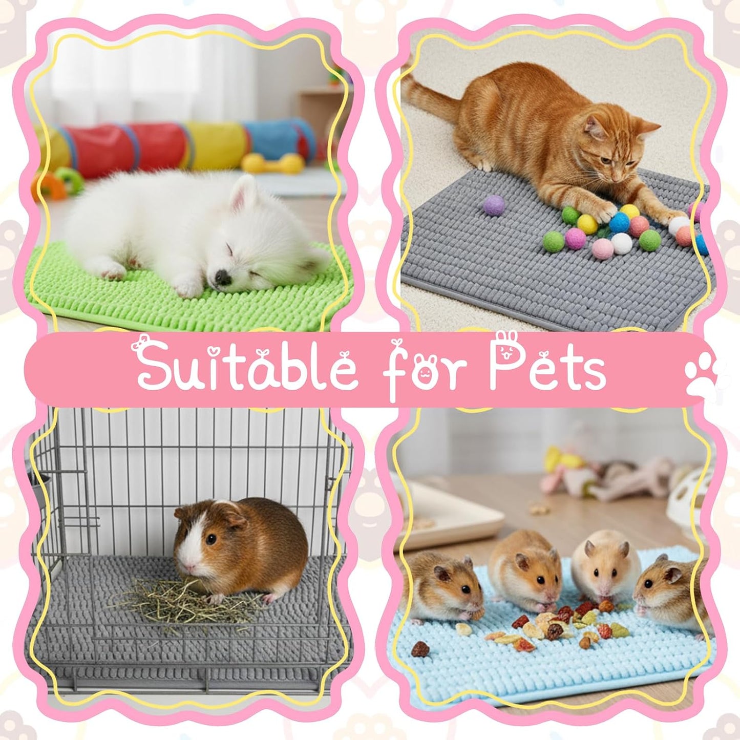 SHENLIU 8Pcs Guinea Pig Cage Liner 16x12 Inch Rabbit Cage Liner Bedding Reusable Guinea Pig Mat Pad Washable Training Pad Animal Sleeping Bedding Mat for Small Animals, Bunny (Gray, Green, Pink, Blue)