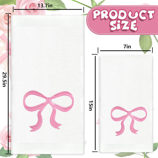 JarThenaAMCS 2 Pack Bow Hand Towels Valentine's Day Cotton Bath Towel Pink Bowknot Embroidered Dish Towel for Kitchen Bathroom Hand Drying Cleaning, 29.5 x 13.7 Inch