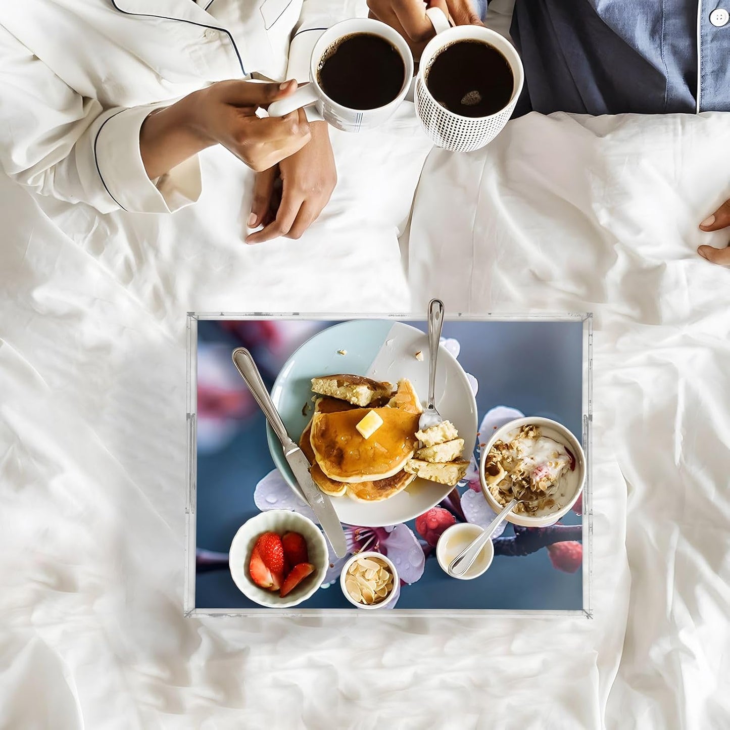 Plastic Food Serving Tray Decorative Vanity Trays for Bathroom Peach Blossom Coffee Table Kitchen Counter 11.8 * 15.7in