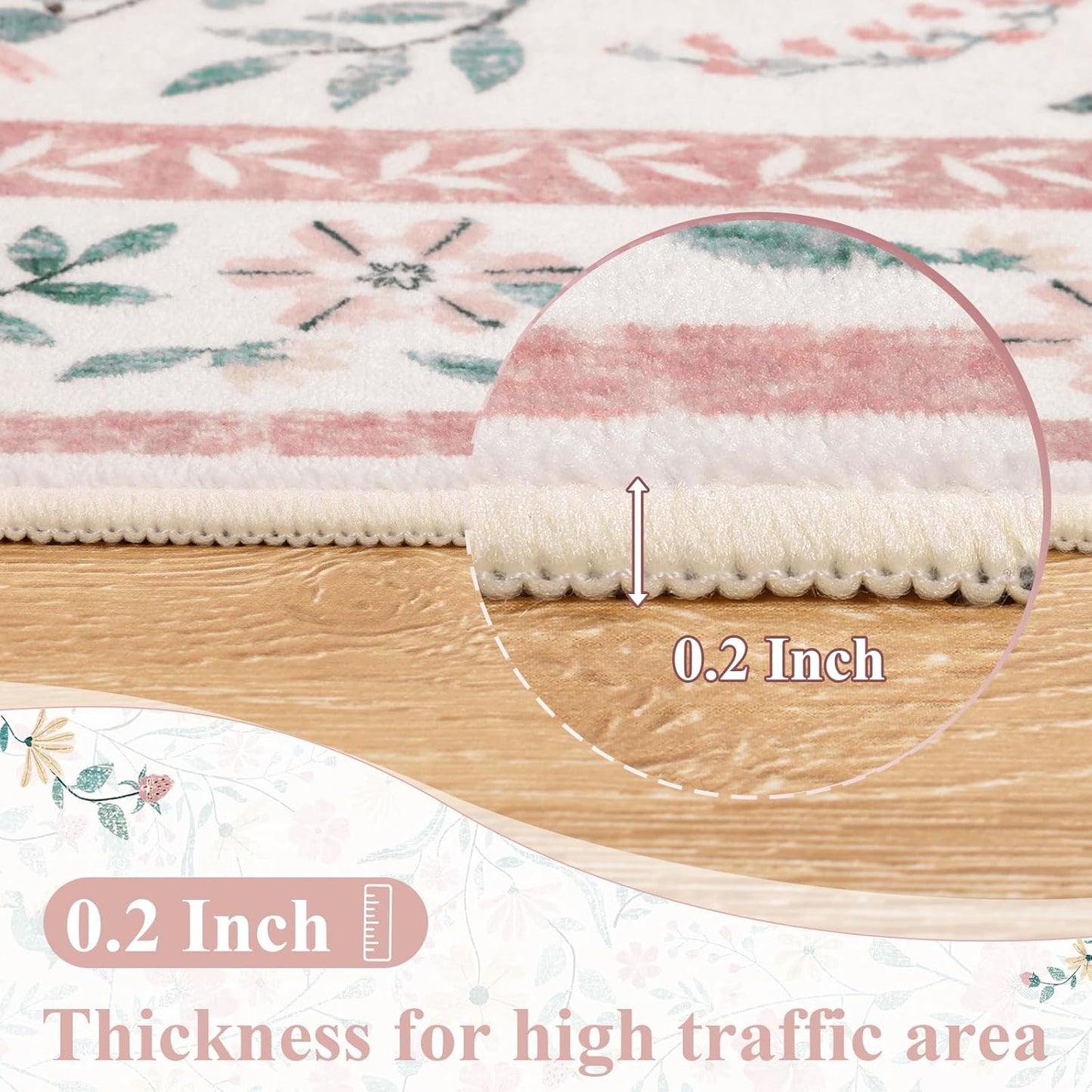 SHACOS 4x6 Boho Area Rugs for Living Room, Machine Washable Floral Carpet for Bedroom Non Slip Soft Nursery Rugs for Kids Room Dining Room Entryway Indoor, Pink