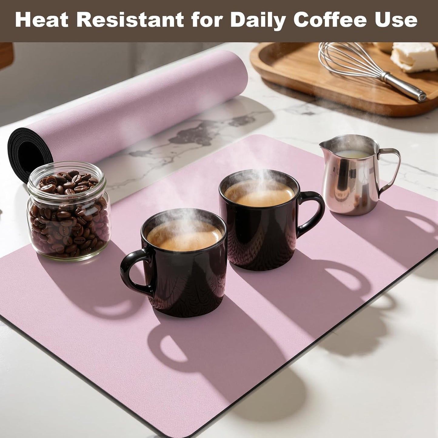 Coffee Mat,Absorbent Dish Drying Mat for Kitchen Counter,Coffee Bar Mat,Non-Slip Rubber Backed,Hide Stains & Quick Dry,for Espresso Machine,Coffee Station,Cups & Sink,12" x 20"(Pink)