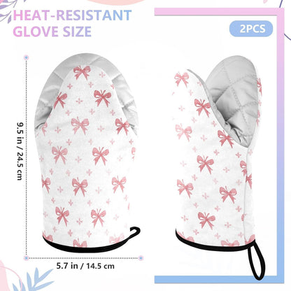 2 Pack Oven Mitt Set Light Pink Pastel Bows Oven Mitt Microwave BBQ Baking Cooking Kitchen Decor Accessories