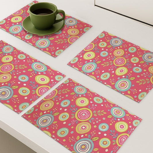 Colorful Floral Placemats, Vibrant Round Pattern Table Mats for Dining Table, Spring Summer Decorative Non-Slip Washable Indoor Outdoor Kitchen Party Placemat Set of 4