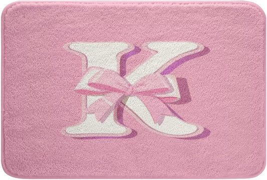 jejeloiu Pink Bowknot Bath Mats for Bathroom,16"x24",Gifts for Women Teen Girl Ultra Soft Initial Letter K Bathroom Rugs,Girly Romantic Bath Rugs for Shower Tub,Floor Doormats
