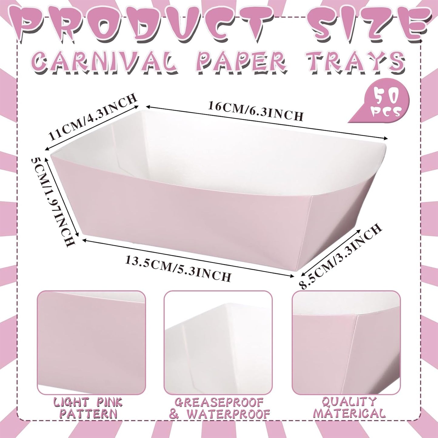 Geosar 100 Pcs Pink Paper Food Trays Bulk Disposable Food Boat with Pink Wax Paper Wrapping Disposable Serving Snack Trays Nacho Plates for Carnival Picnic Birthday Party