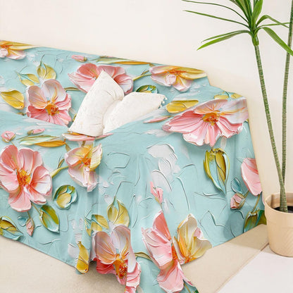 Pink Flower Couch Cover for 2 Cushion Couch,Spring Peach Blossom Water Color Couch Covers for Dogs Cat Scratch Proof Green Leaves Plant Garden Botanical Daisy Seat Covers Soft Sofa Cover,71"x134"